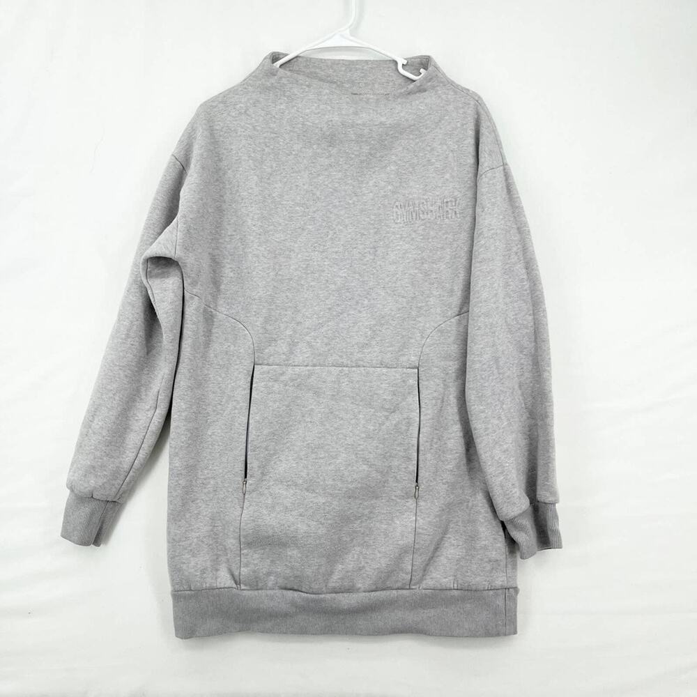 GYMSHARK Women Size Large Sweater Pullover Oversized Grey Mock Neck Athleisure